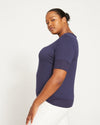 Aimee Liquid Jersey Rib Hem Tee - Navy