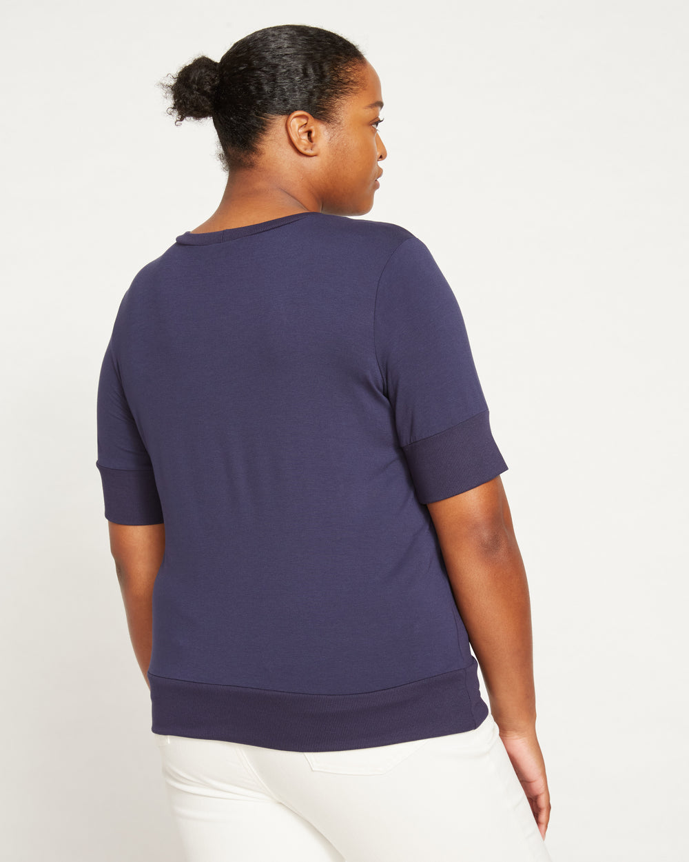 Aimee Liquid Jersey Rib Hem Tee - Navy