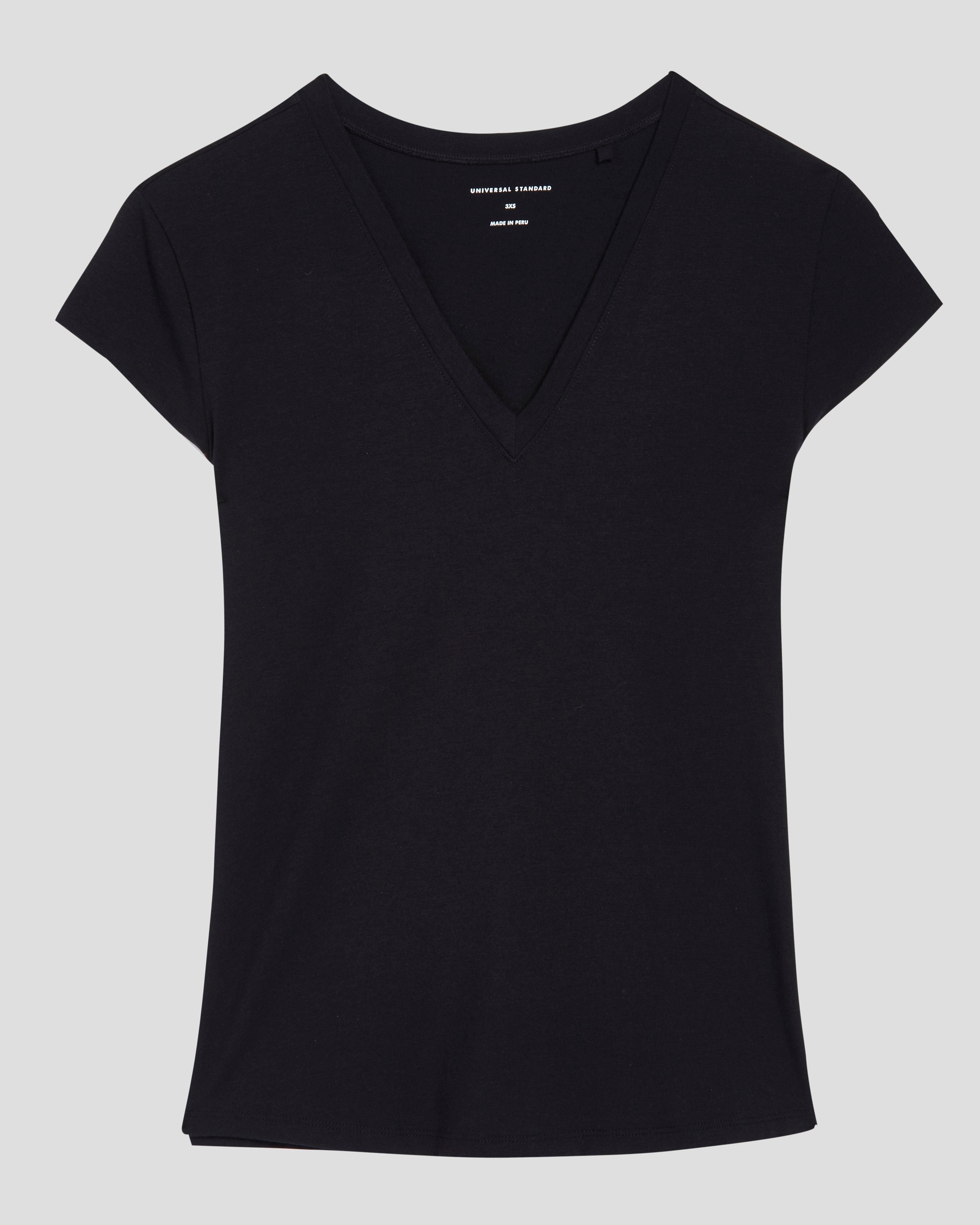 Ashley V Neck Cap Sleeve Tee - Black – Universal Standard