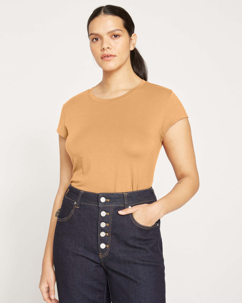 Ashley Cap Sleeve Tee - Caramel