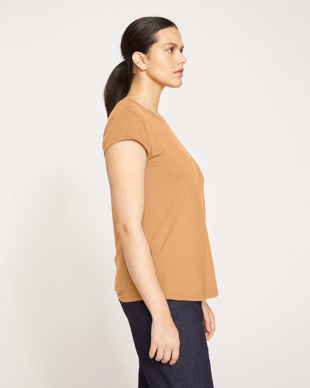 Ashley Cap Sleeve Tee - Caramel