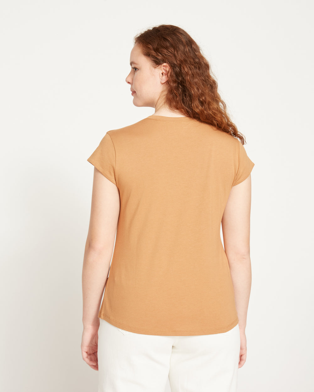Ashley V Neck Cap Sleeve Tee - Caramel