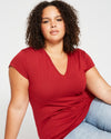 Ashley V Neck Cap Sleeve Tee - Rhubarb