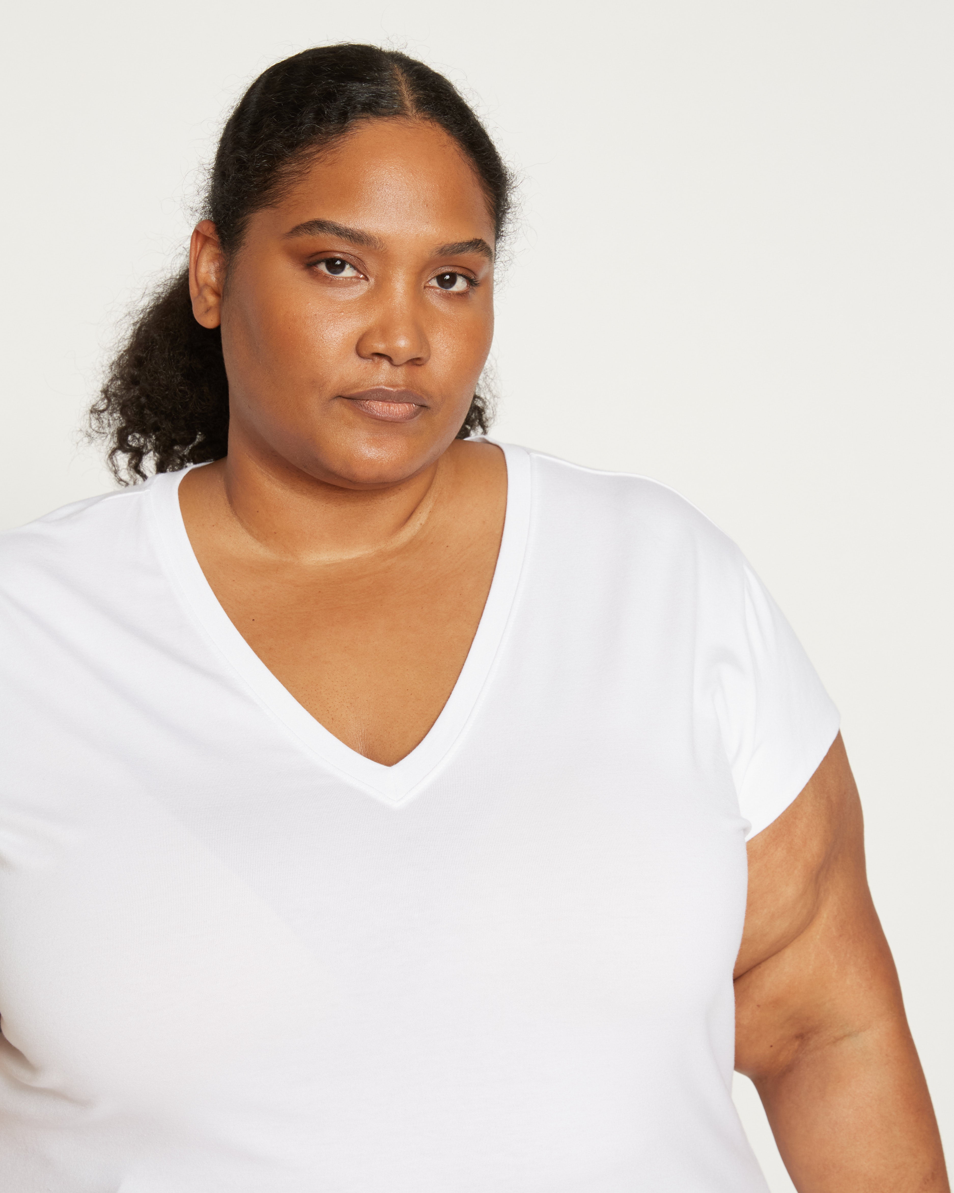 Ashley V Neck Cap Sleeve Tee - White – Universal Standard
