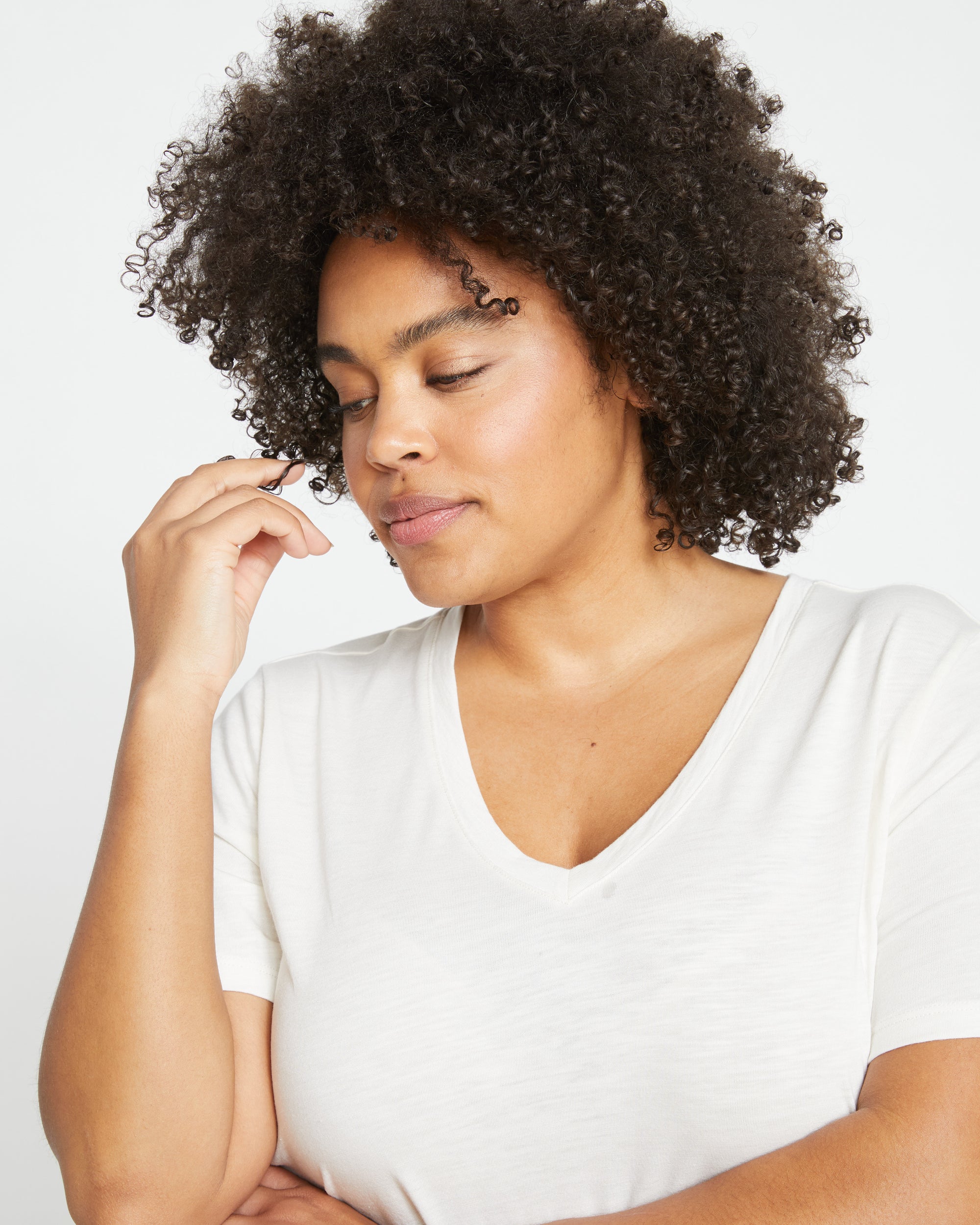 Woman wearing Light-As-Air V Rex - Vapor from Universal Standard