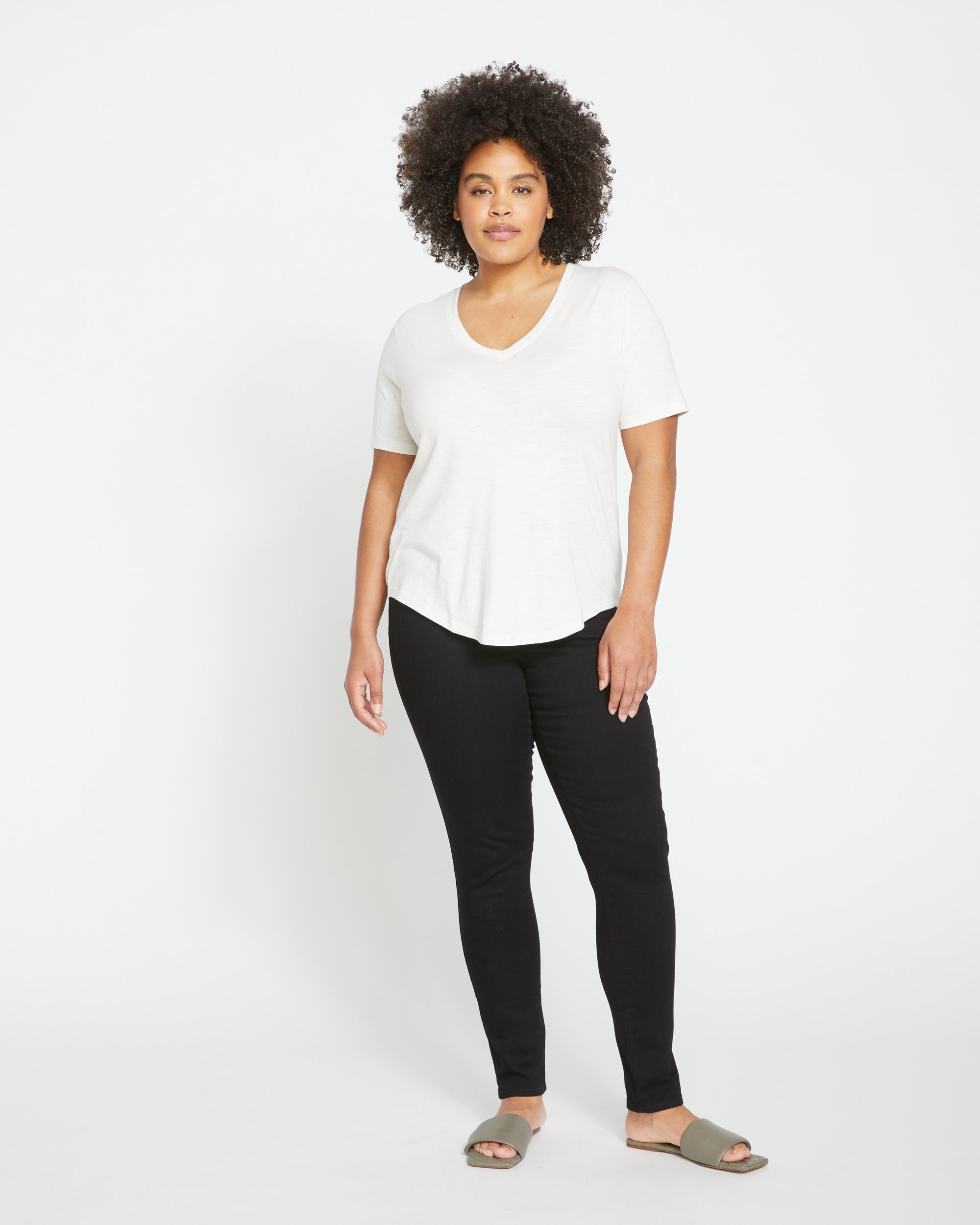 Woman wearing Light-As-Air V Rex - Vapor from Universal Standard