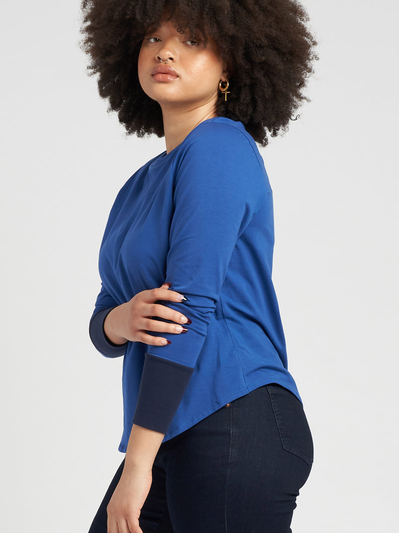 Rhine Color Block Cuff Top - Royal Blue/Navy