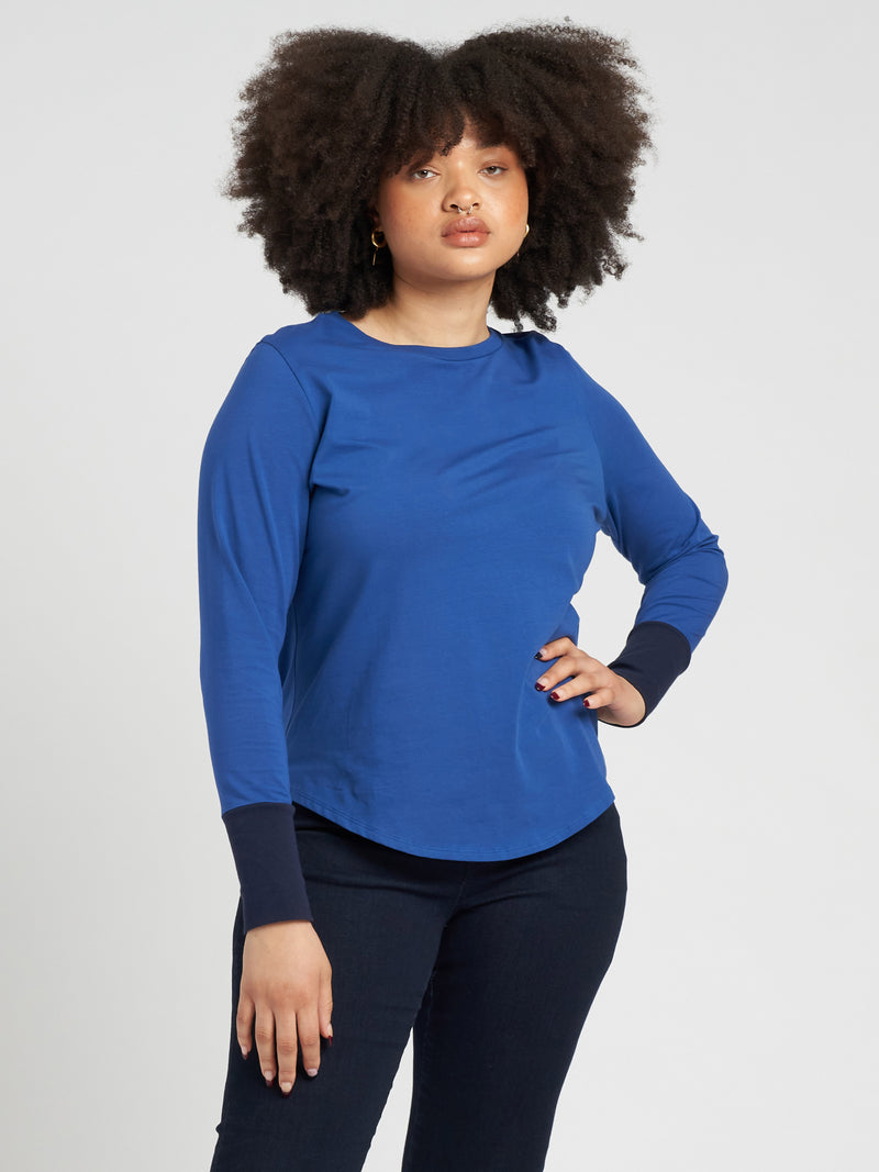 Rhine Color Block Cuff Top - Royal Blue/Navy