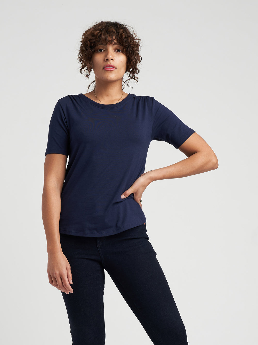 Bobbi Gathered Shoulder Tee - Navy