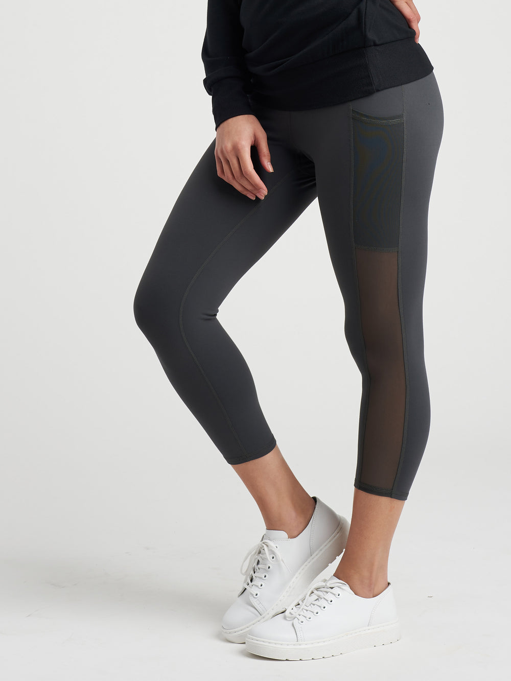 Gabby Cropped Mesh Legging - Black Sand
