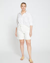 Katie High Rise Crossover Denim Shorts - White
