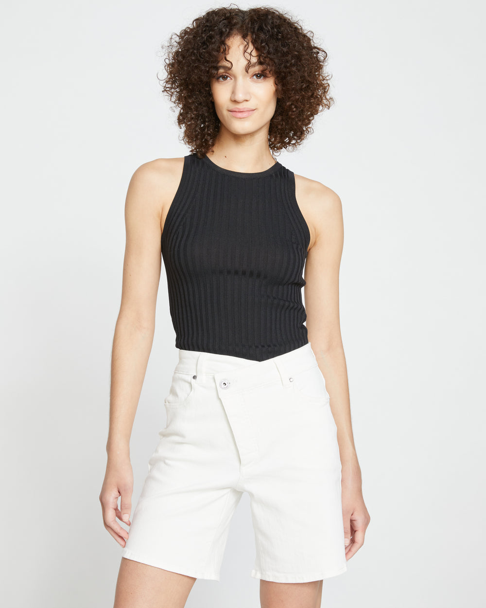 Katie High Rise Crossover Denim Shorts - White