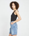Katie High Rise Crossover Denim Shorts - Distressed Vintage Indigo Wash
