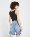 Katie High Rise Crossover Denim Shorts - Distressed Vintage Indigo Wash