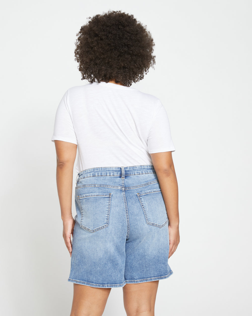 Katie High Rise Crossover Denim Shorts - Distressed Vintage Indigo Wash