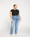 Donna High Rise Curve Straight Leg Jeans 32 Inch - Distressed Indigo