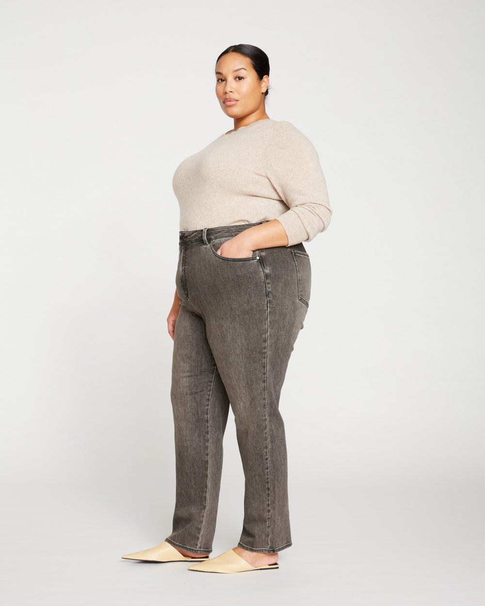 Donna High Rise Curve Straight Leg Jeans 32 Inch - Stonewash Black