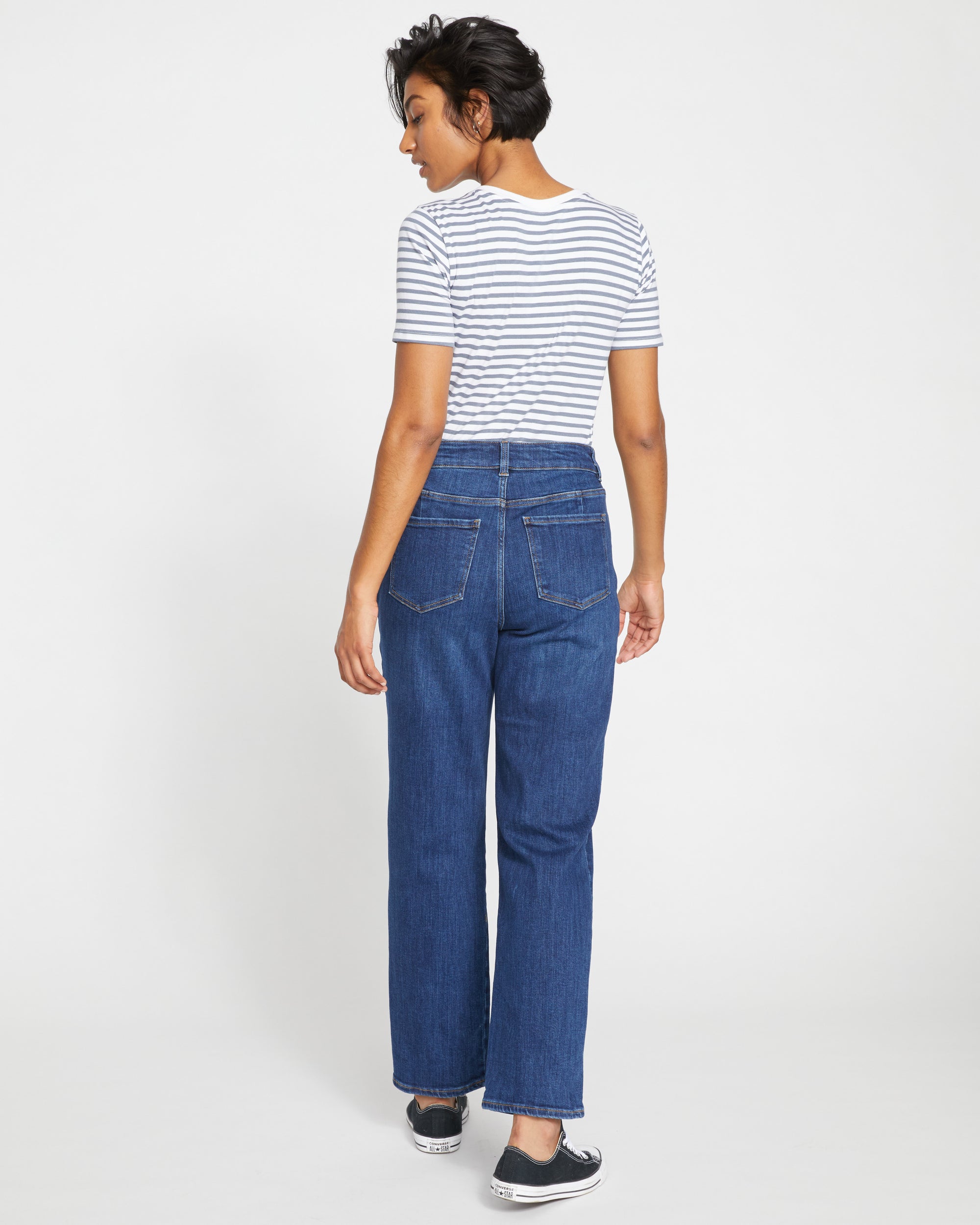 Donna High Rise Curve Straight Leg Jeans 32 Inch - Stonewash Indigo