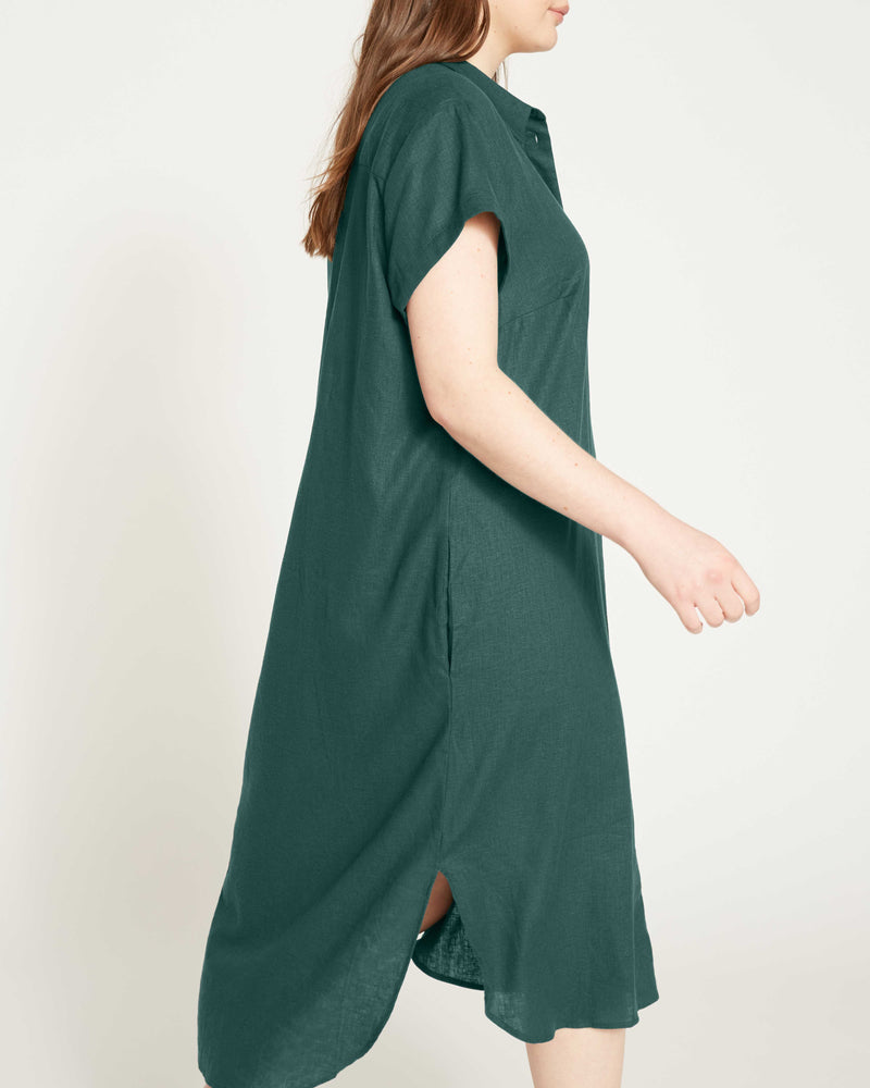 Dune Linen Shirtdress - Sea Moss