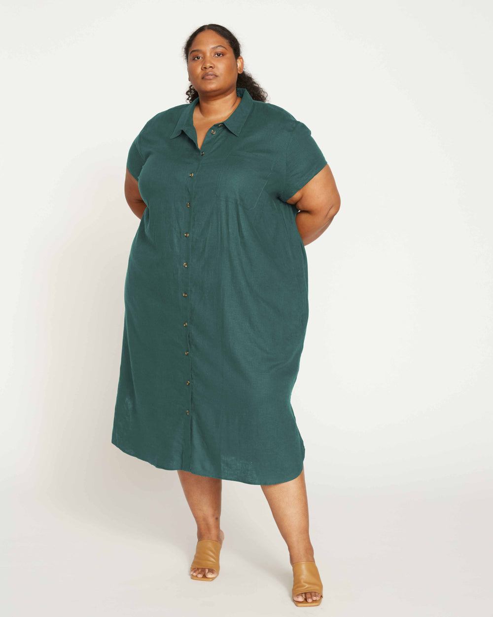Dune Linen Shirtdress - Sea Moss