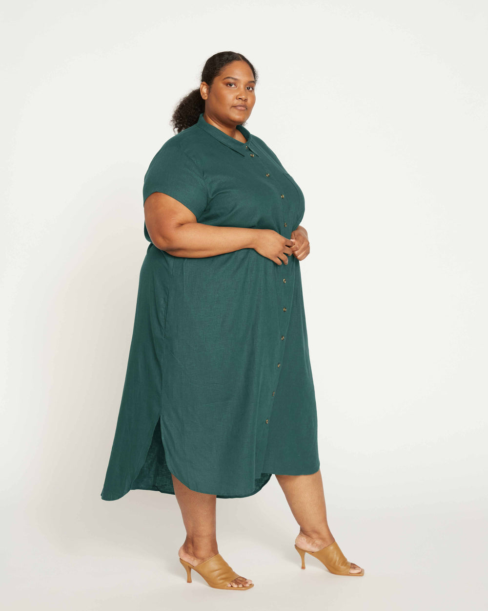 Dune Linen Shirtdress - Sea Moss