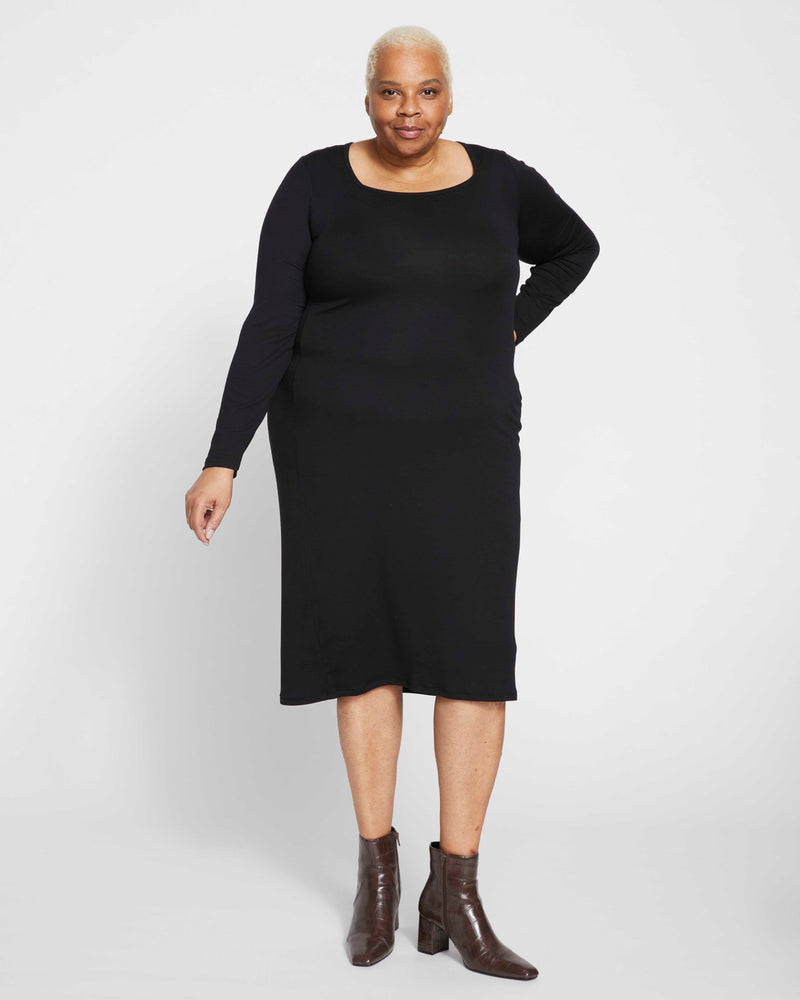 Foundation Long Sleeve Square Neck Dress - Black