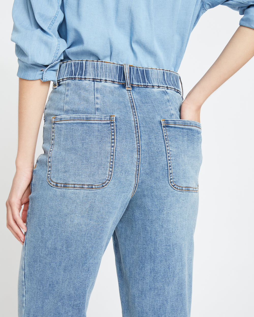 Elastic Waist Weekend Jeans - Distressed Washed Indigo