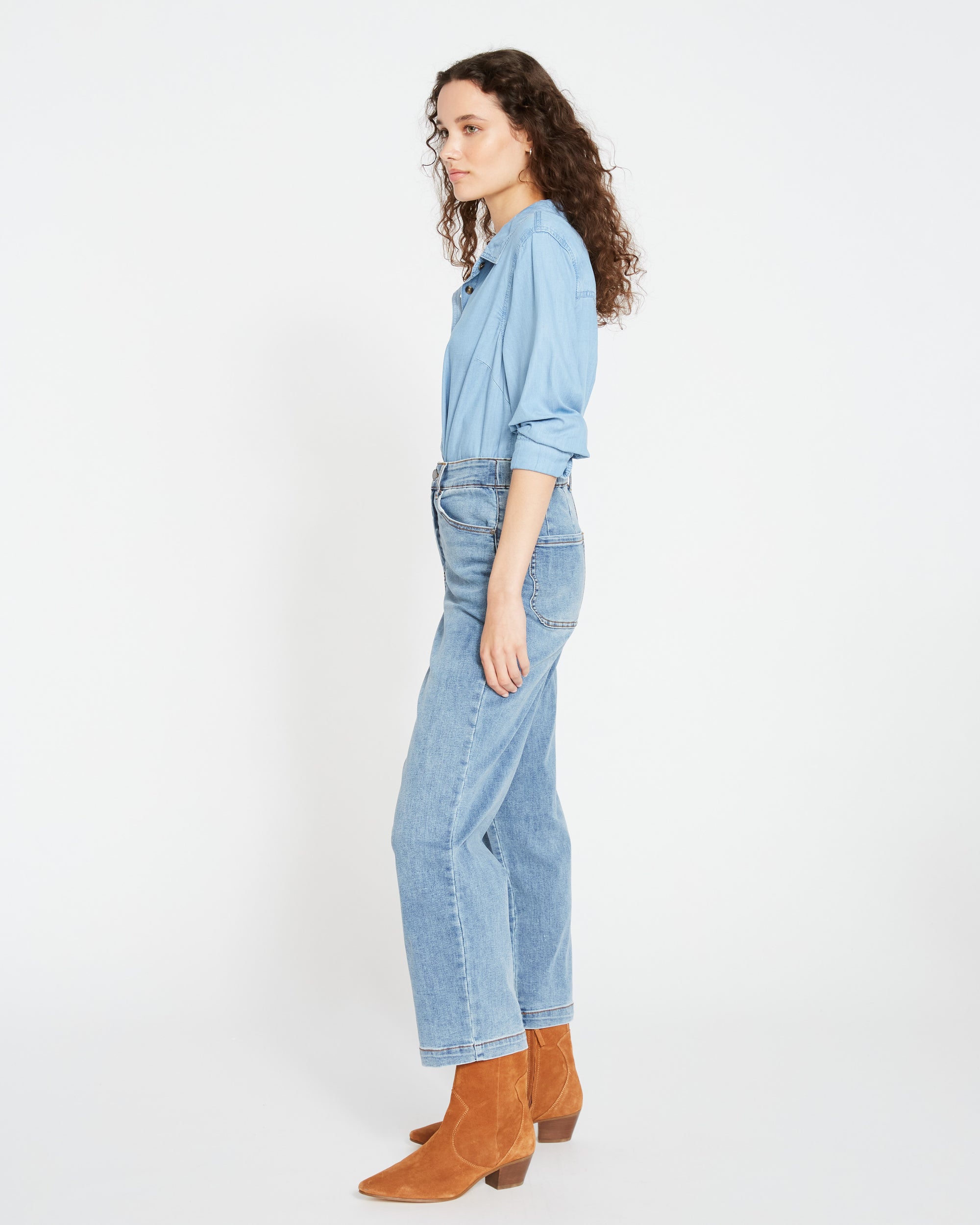 Elastic Waist Weekend Jeans - Distressed Washed Indigo