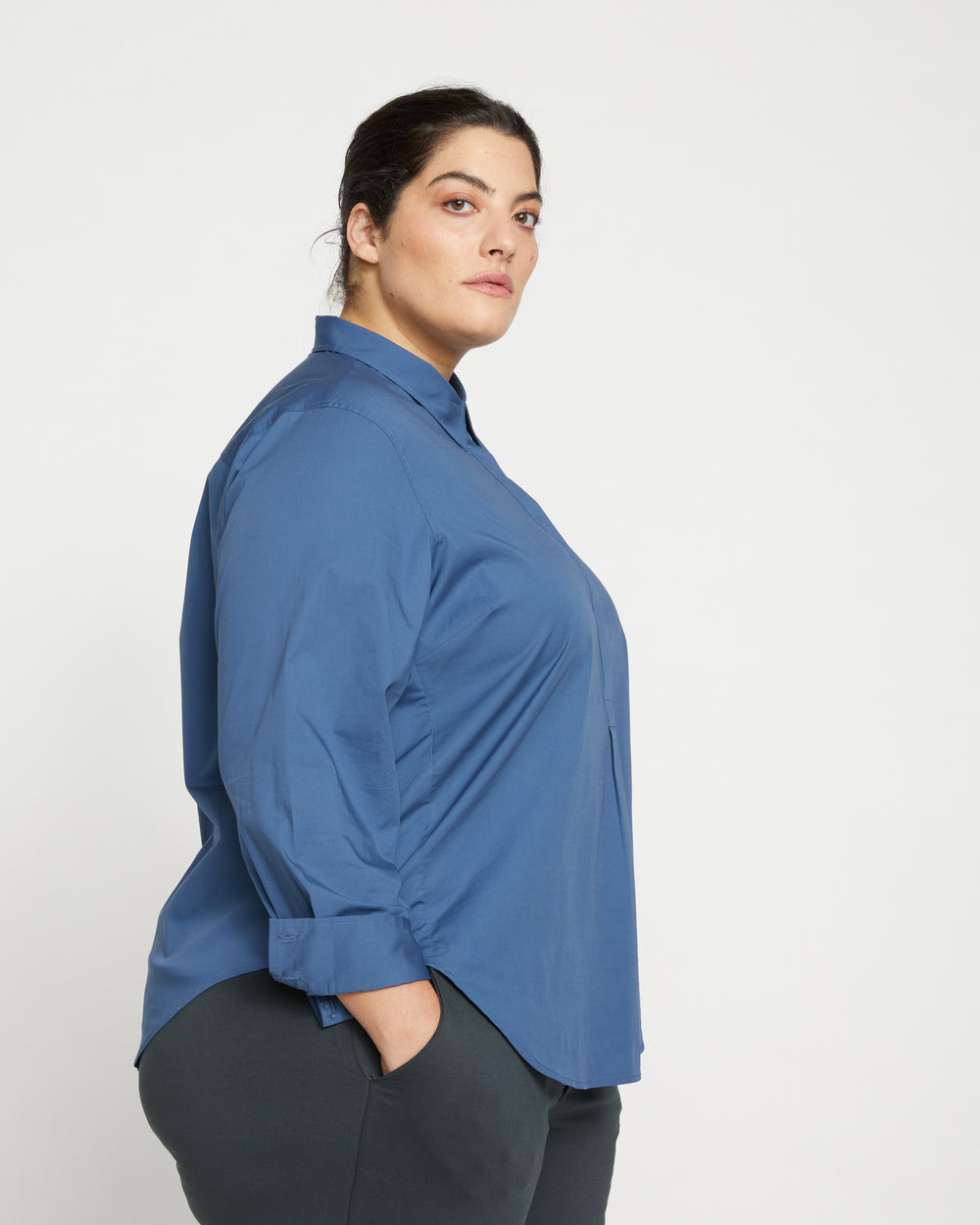 Elbe Popover Stretch Poplin Shirt Classic Fit - Bleu Scolaire