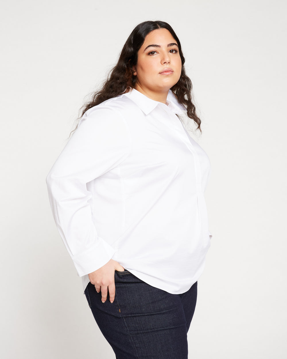 Elbe Popover Stretch Poplin Shirt Classic Fit - White
