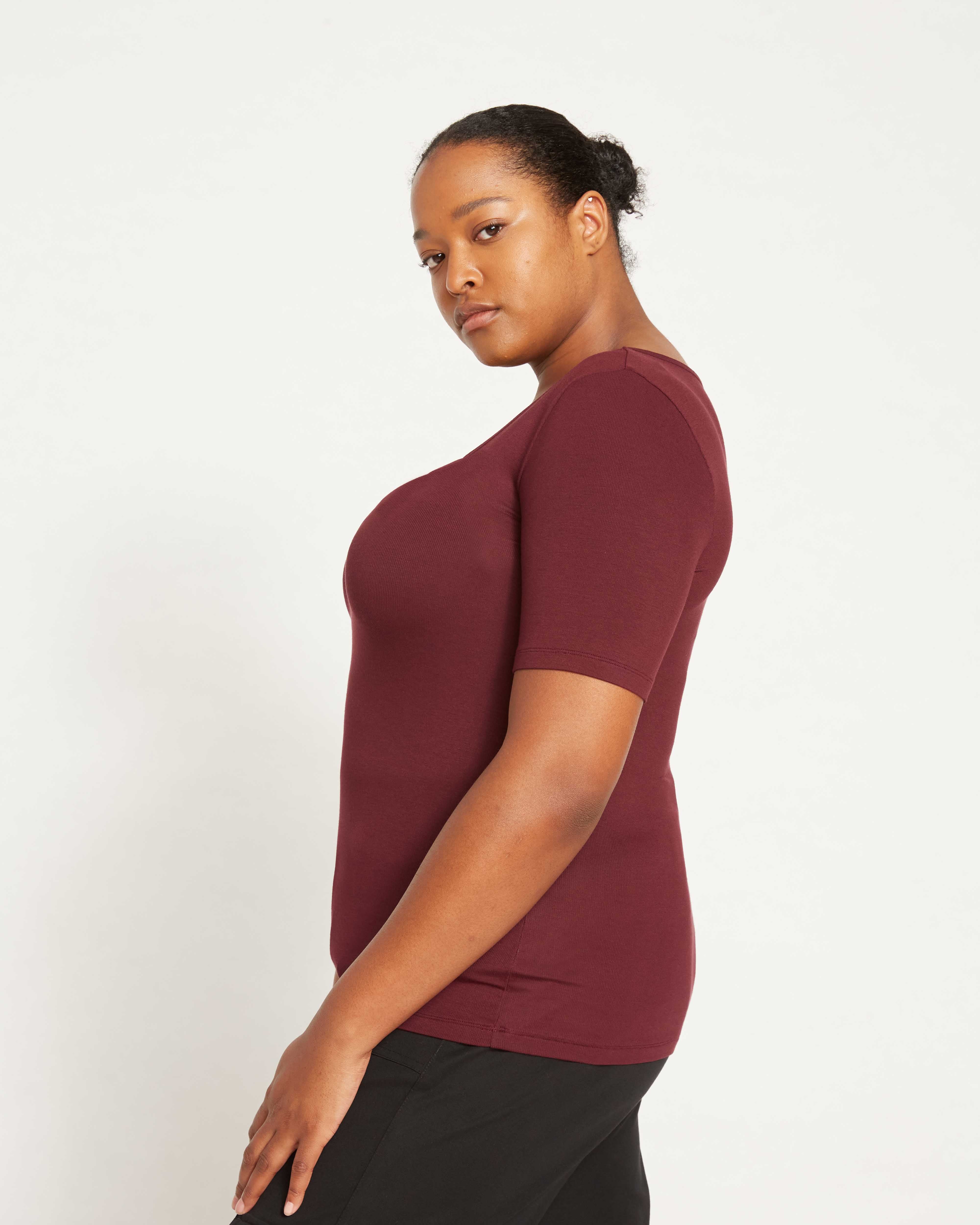 [TREEMINGBIRD] ★ Square Neck Half Sleeve T-shirts (2色) ★ Fitted Ribbed Square Neck Baby Tee | Express