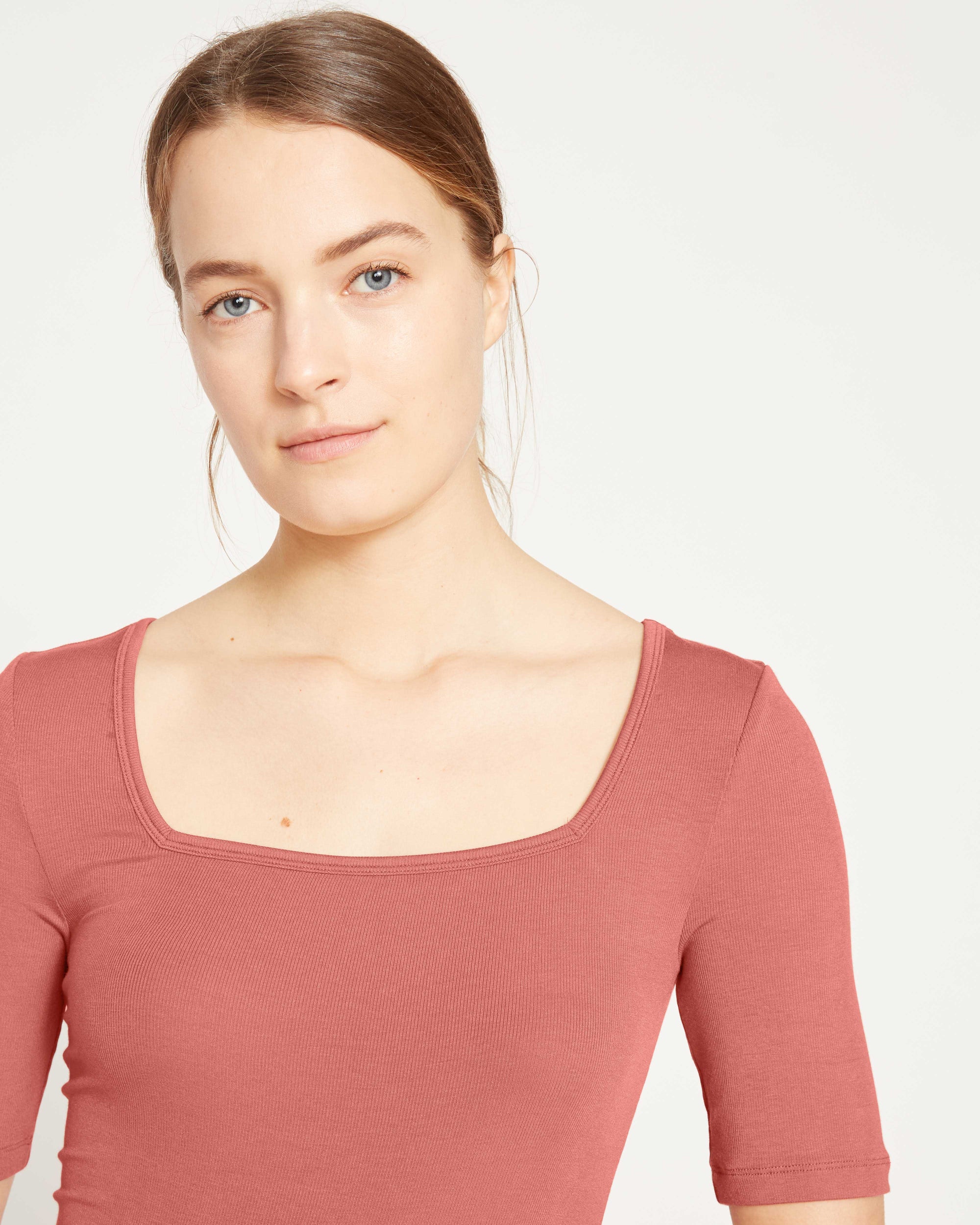Cloud Rib Short Sleeve Square Neck Tee - Terracotta | Plus Size & Straight Size Women's Fashion | Universal Standard