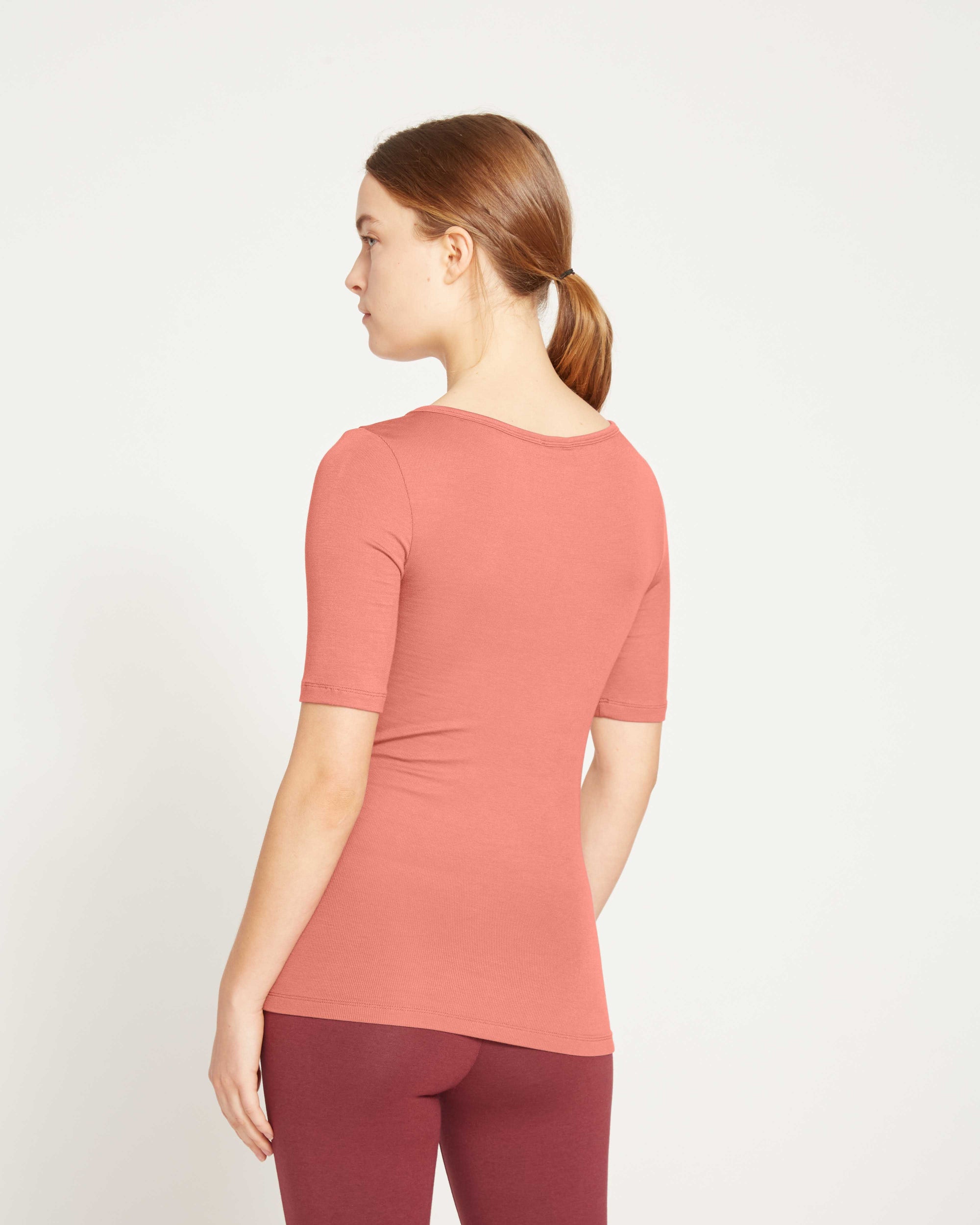 Cloud Rib Short Sleeve Square Neck Tee - Terracotta | Plus Size & Straight Size Women's Fashion | Universal Standard