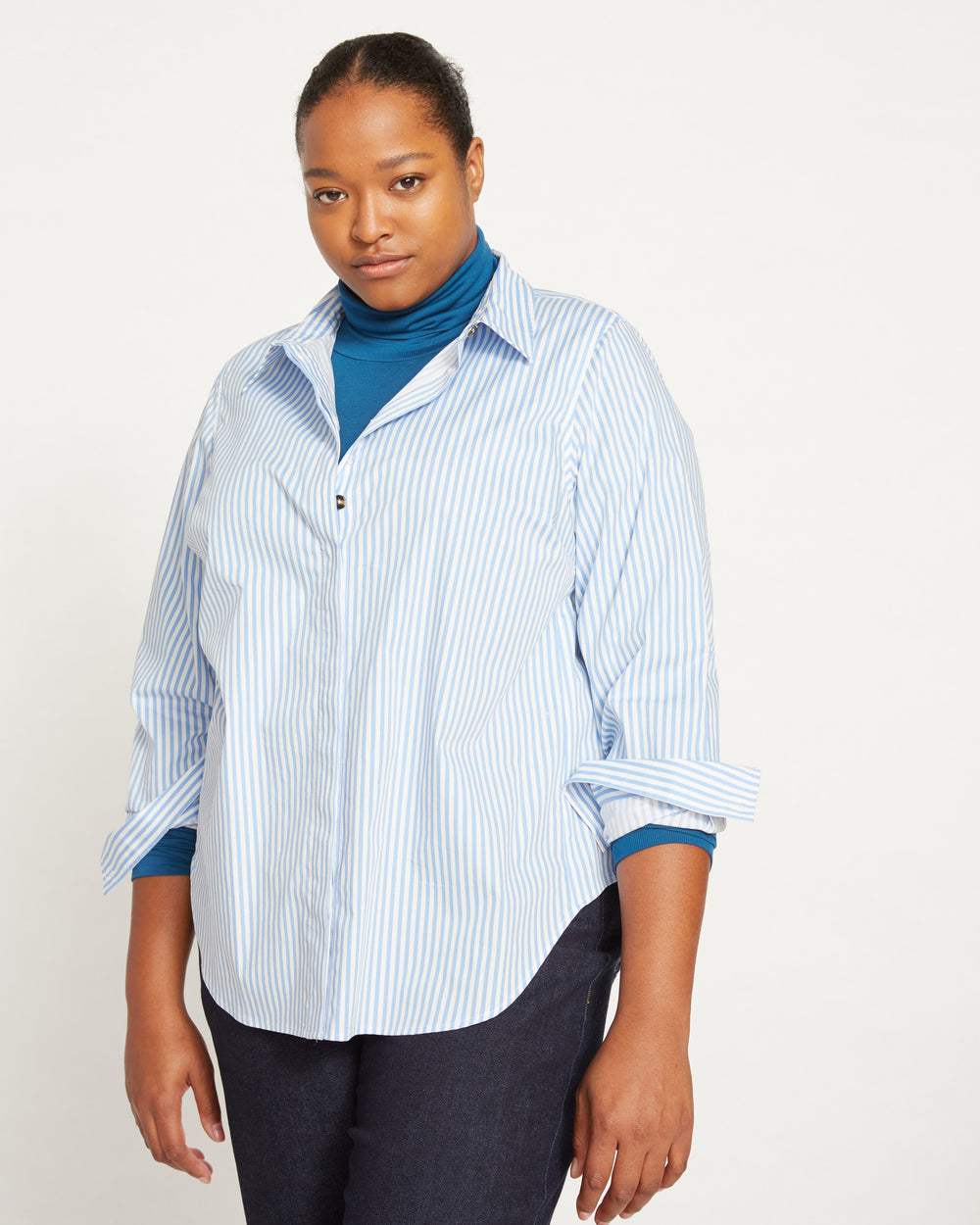 Elbe Stretch Poplin Shirt Classic Fit - Blue/White Stripe