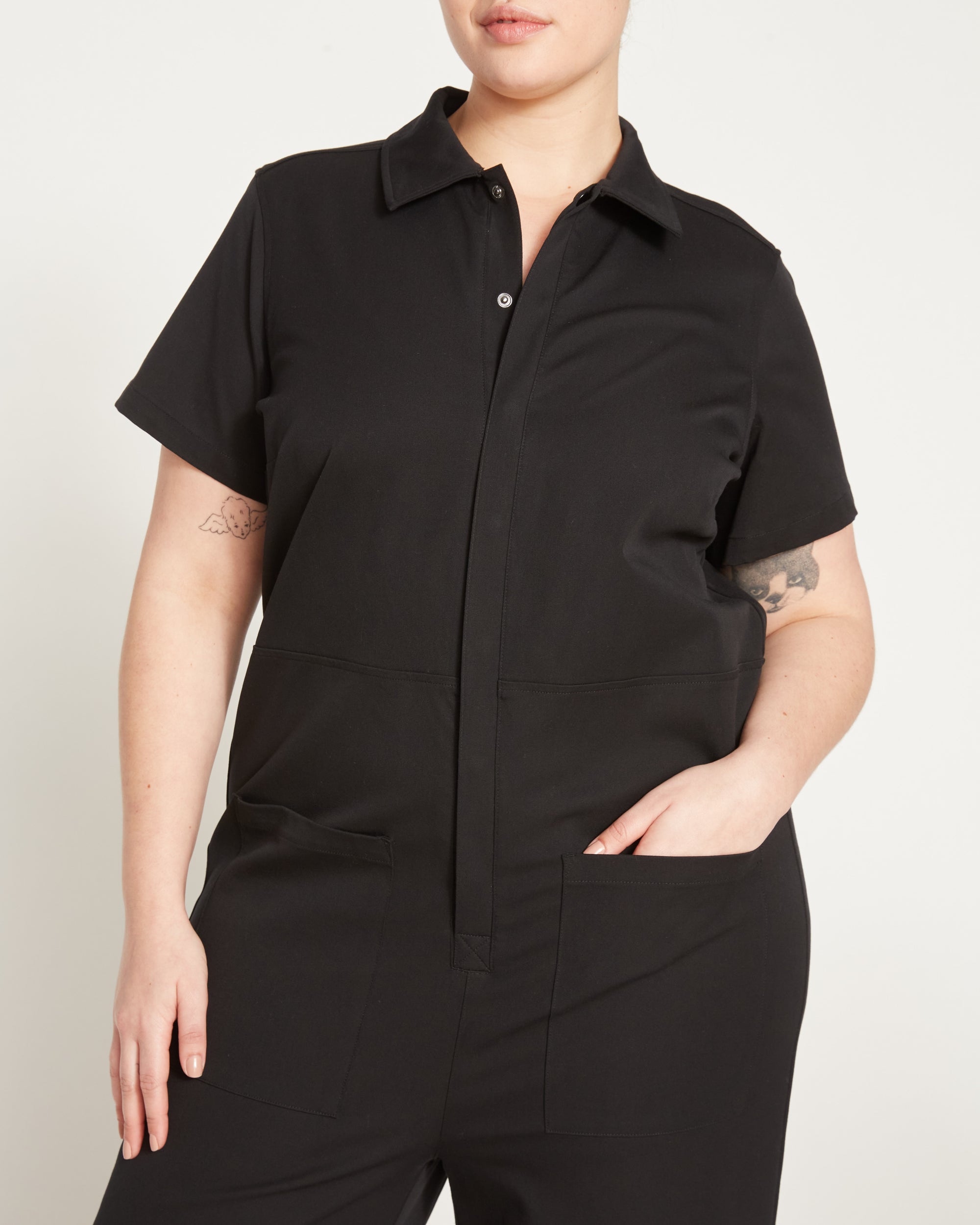 Kate Stretch Cotton Twill Jumpsuit - Black