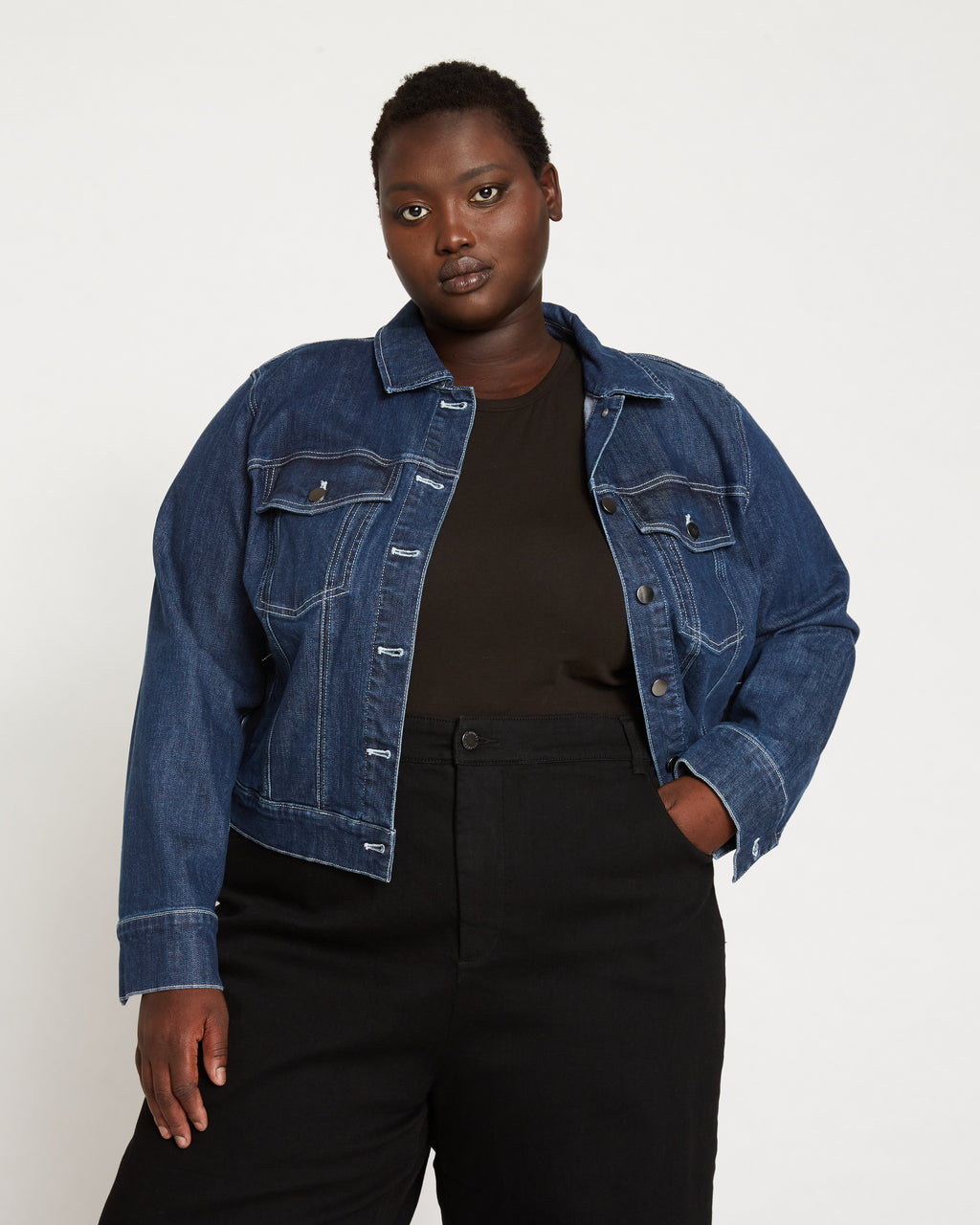 universal standard denim dress Perfect Tencel Chambray Short Sleeve Shirtdress - / Midnight Blue- Size4XS
