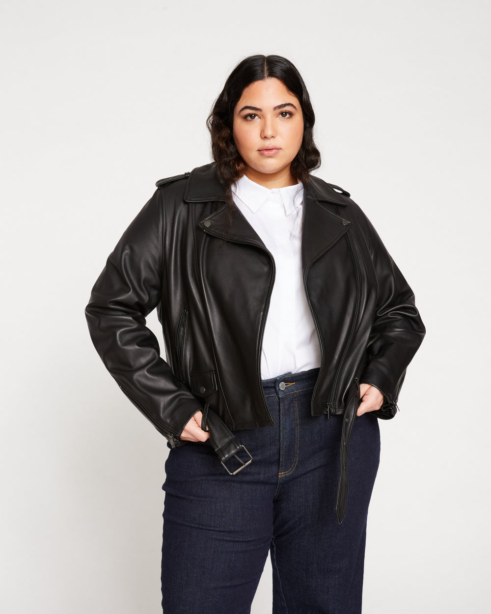 Leeron Leather Moto Jacket - Black