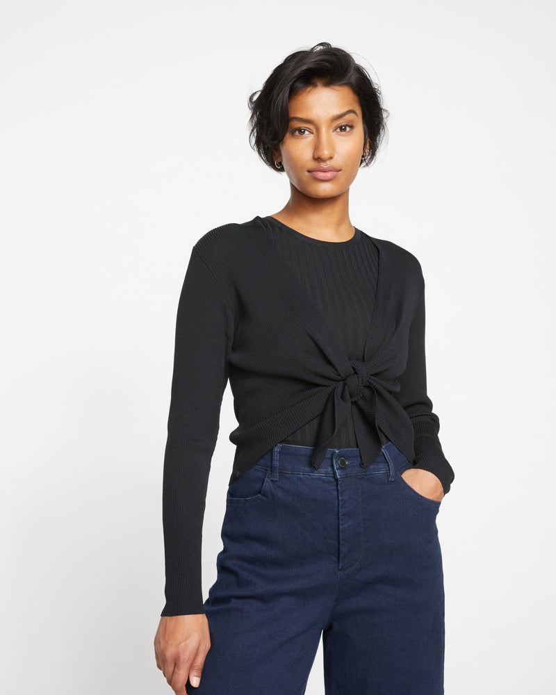 Knitted Wrap Cardigan - Black