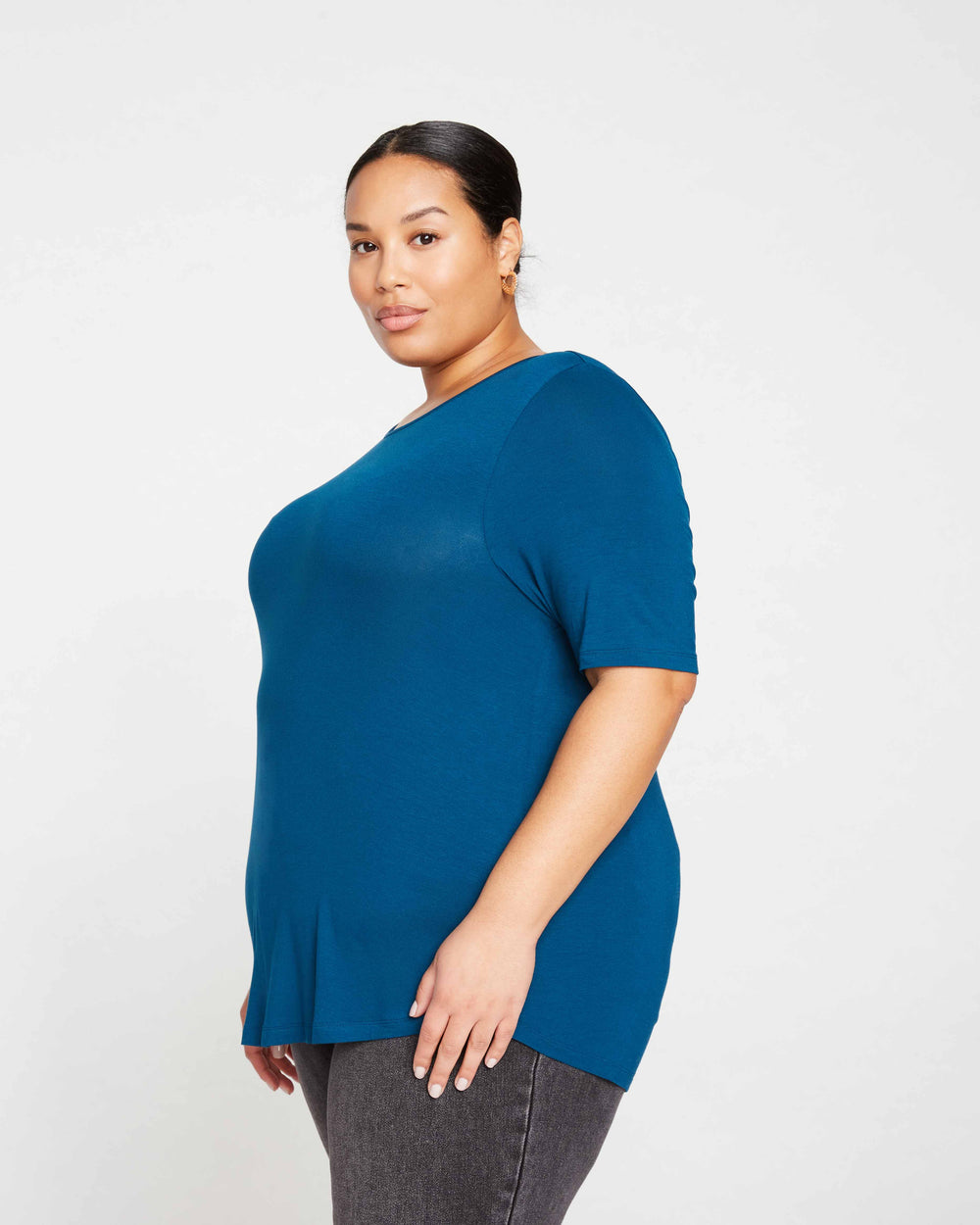 Lily Liquid Jersey Crew Neck Stovepipe Tee - Marine