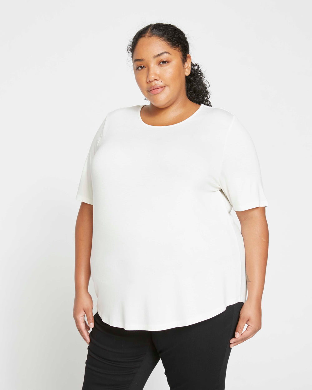 Lily Liquid Jersey Crew Neck Stovepipe Tee - White