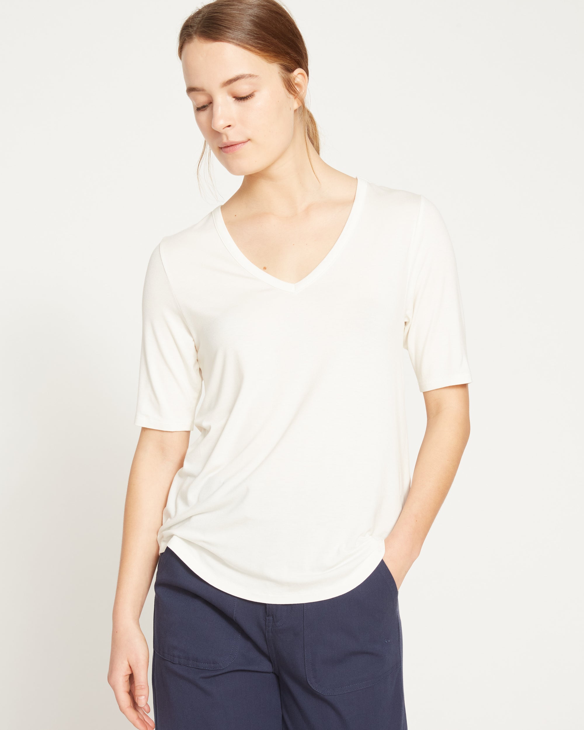 lily white top Lily Liquid Jersey V-Neck Stovepipe Tee