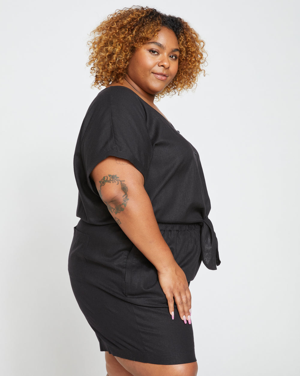 Tropez Tied Linen Crop Top - Black
