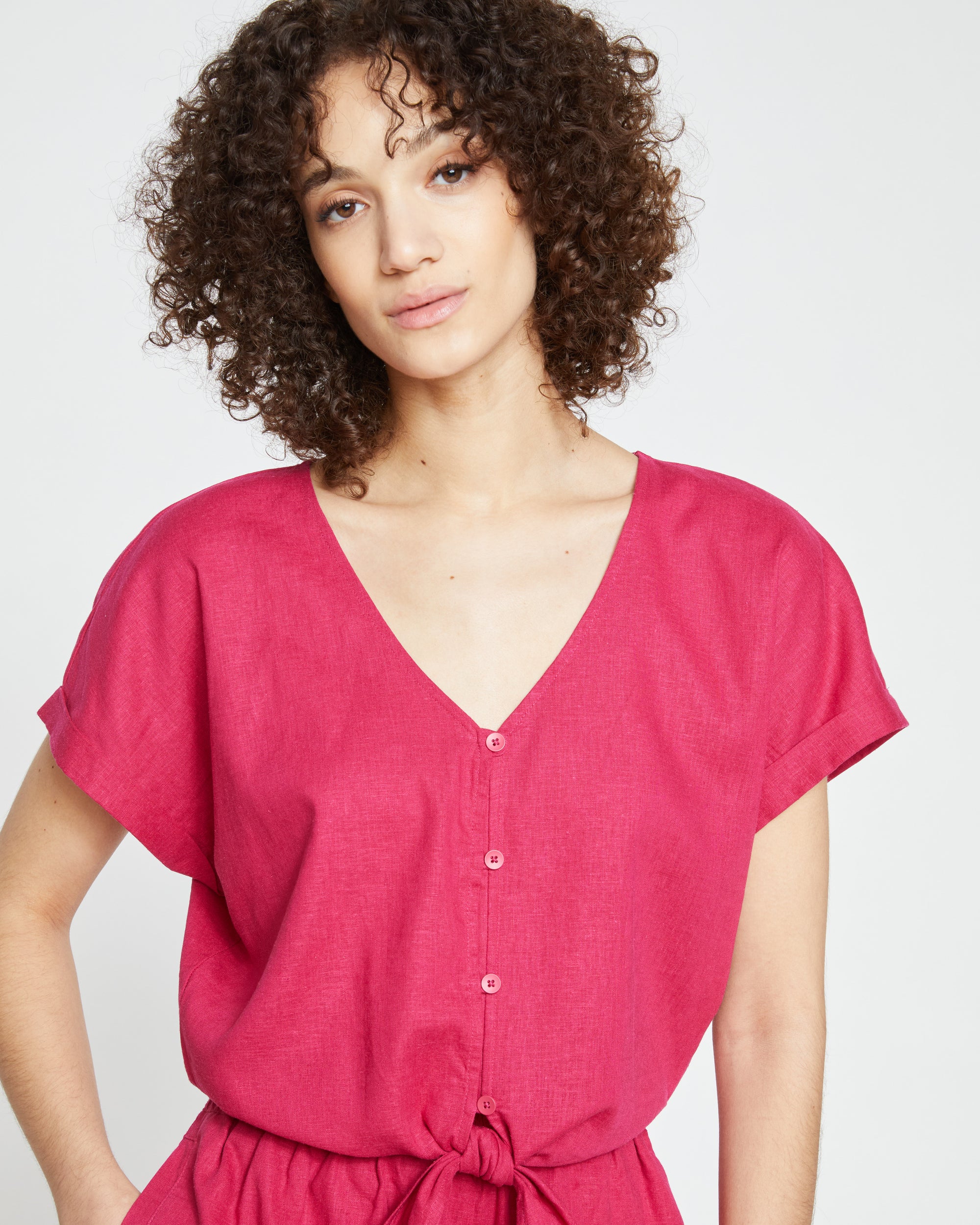 Tropez Tied Linen Crop Top - Cerise