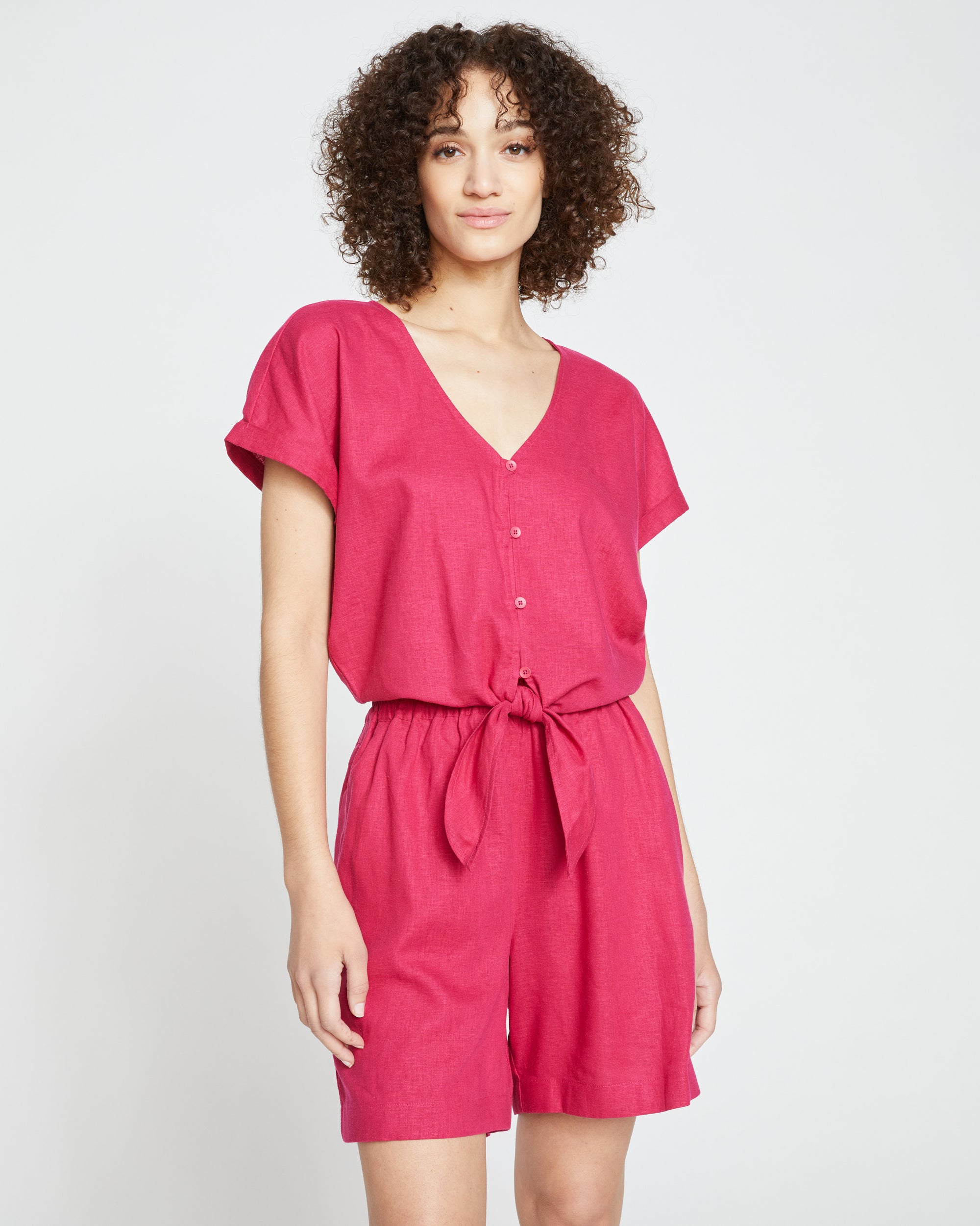Tropez Tied Linen Crop Top - Cerise