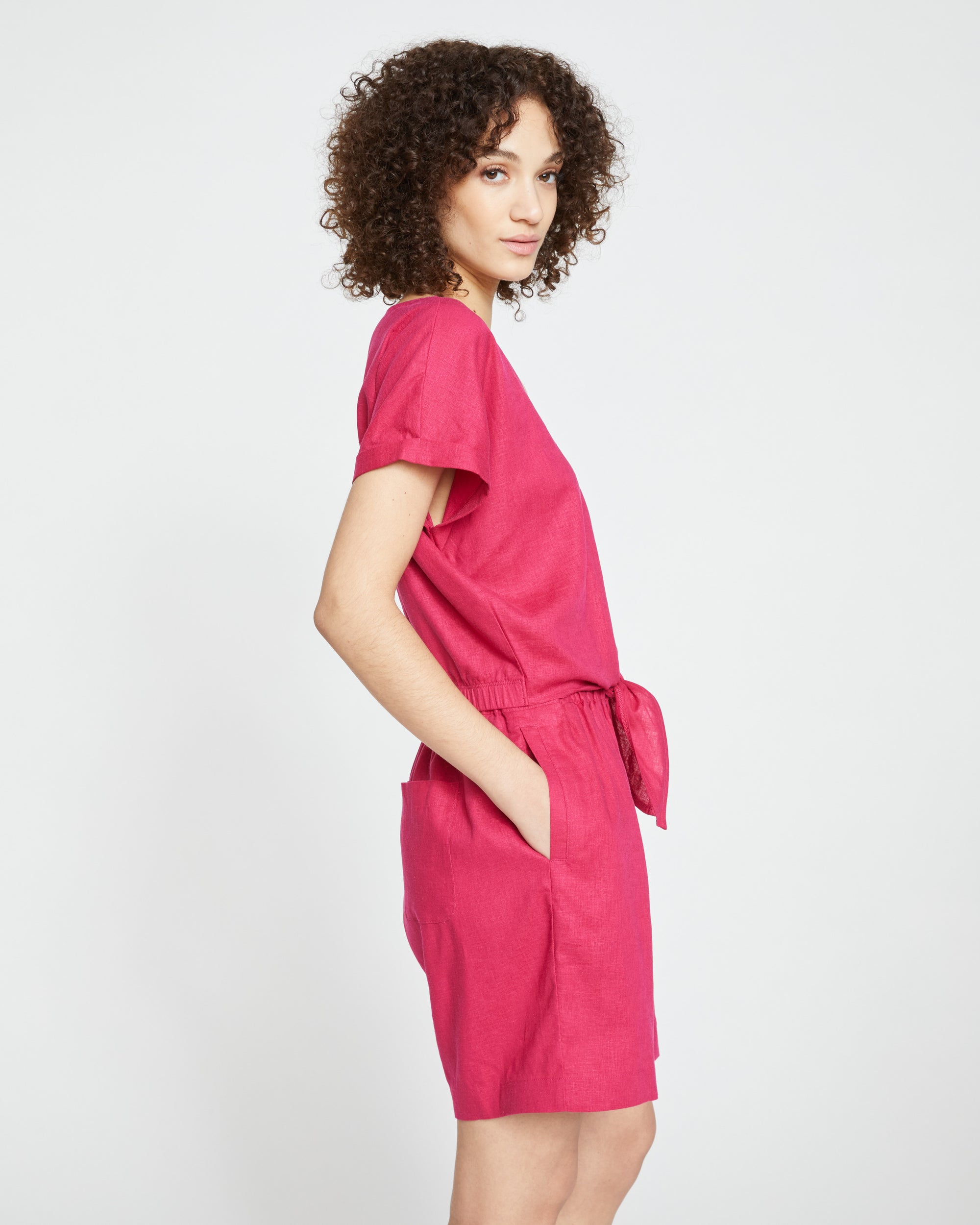 Tropez Tied Linen Crop Top - Cerise
