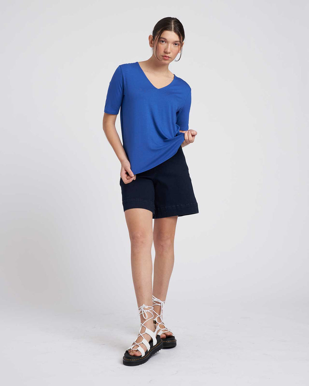 Liquid Jersey Emma V Neck Easy Tee - Royal Blue