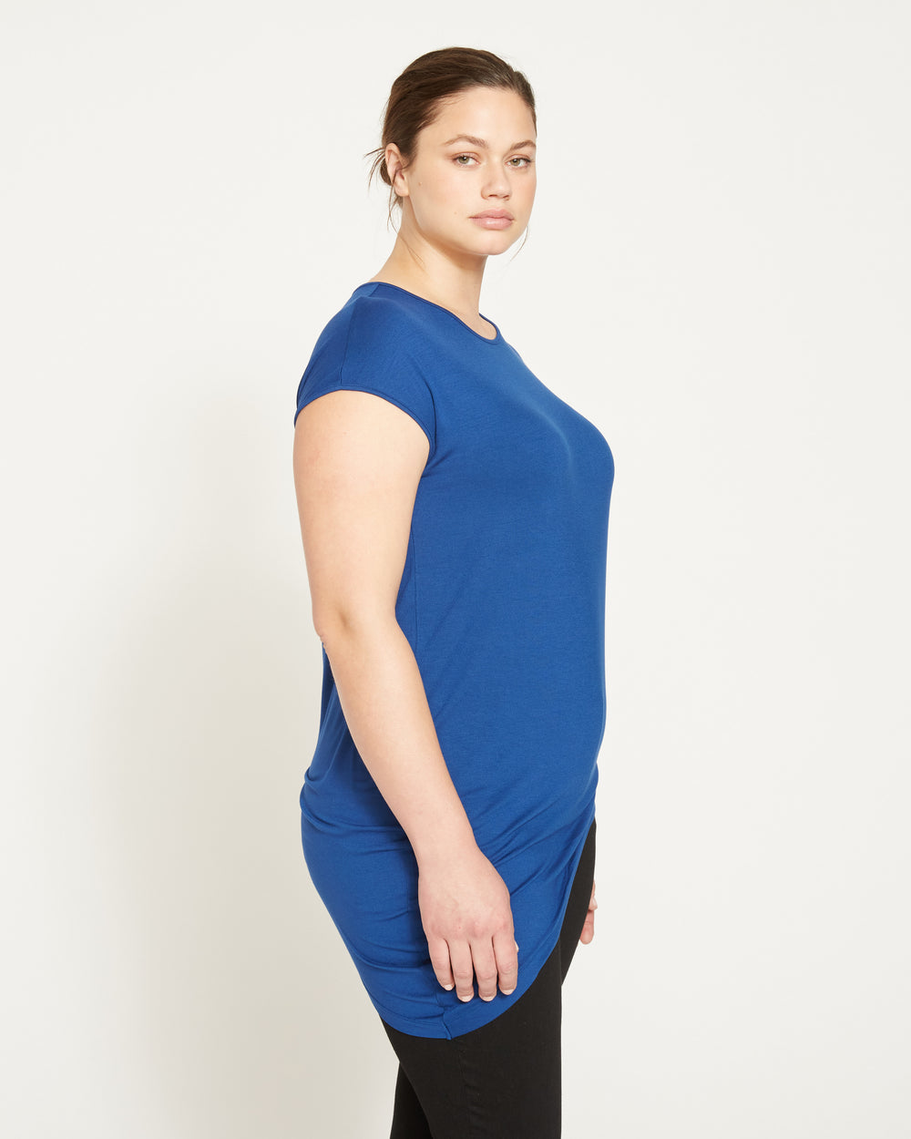 Liquid Jersey Crew Neck Genevette Top - True Blue