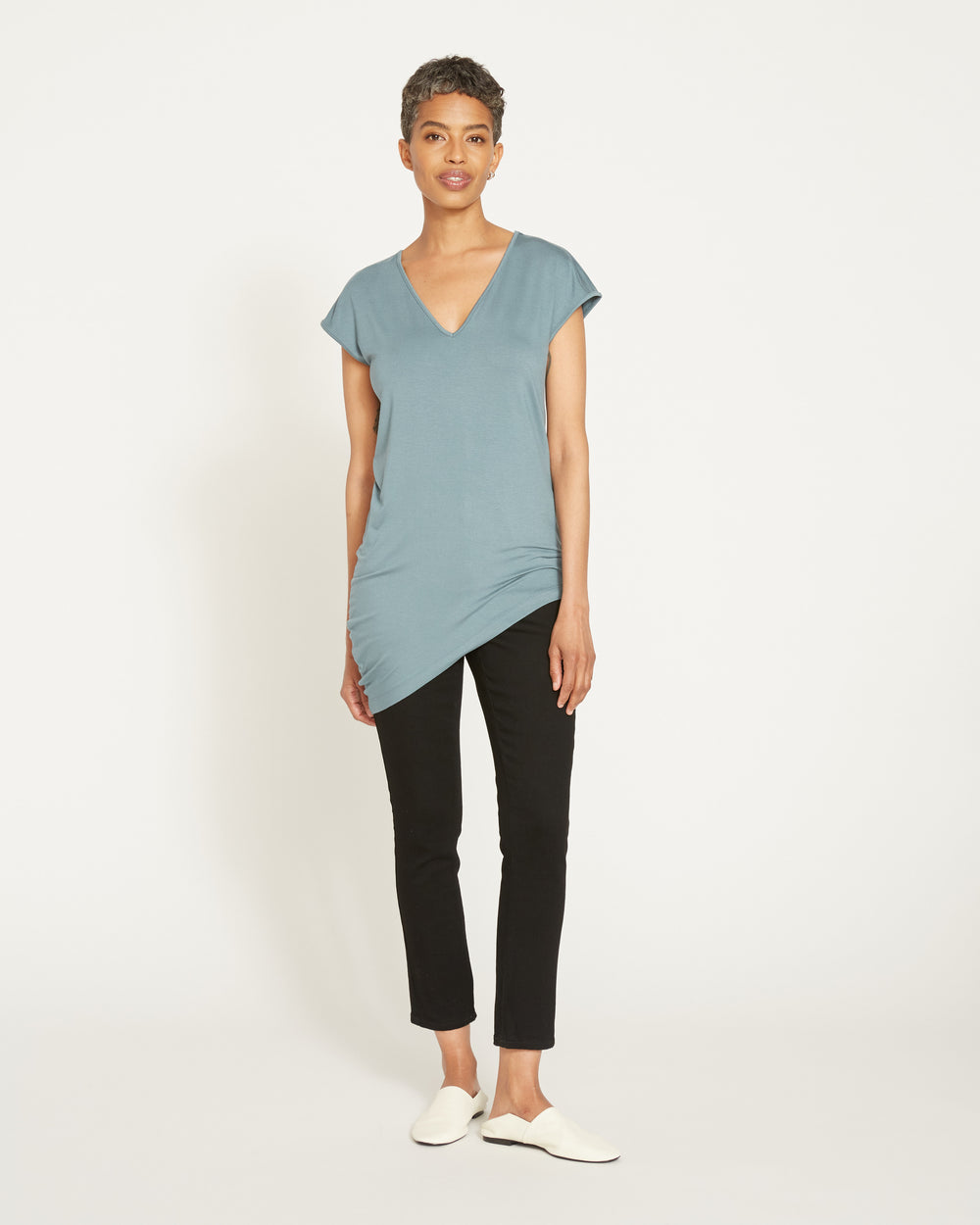 Liquid Jersey V-Neck Genevette Top - Storm