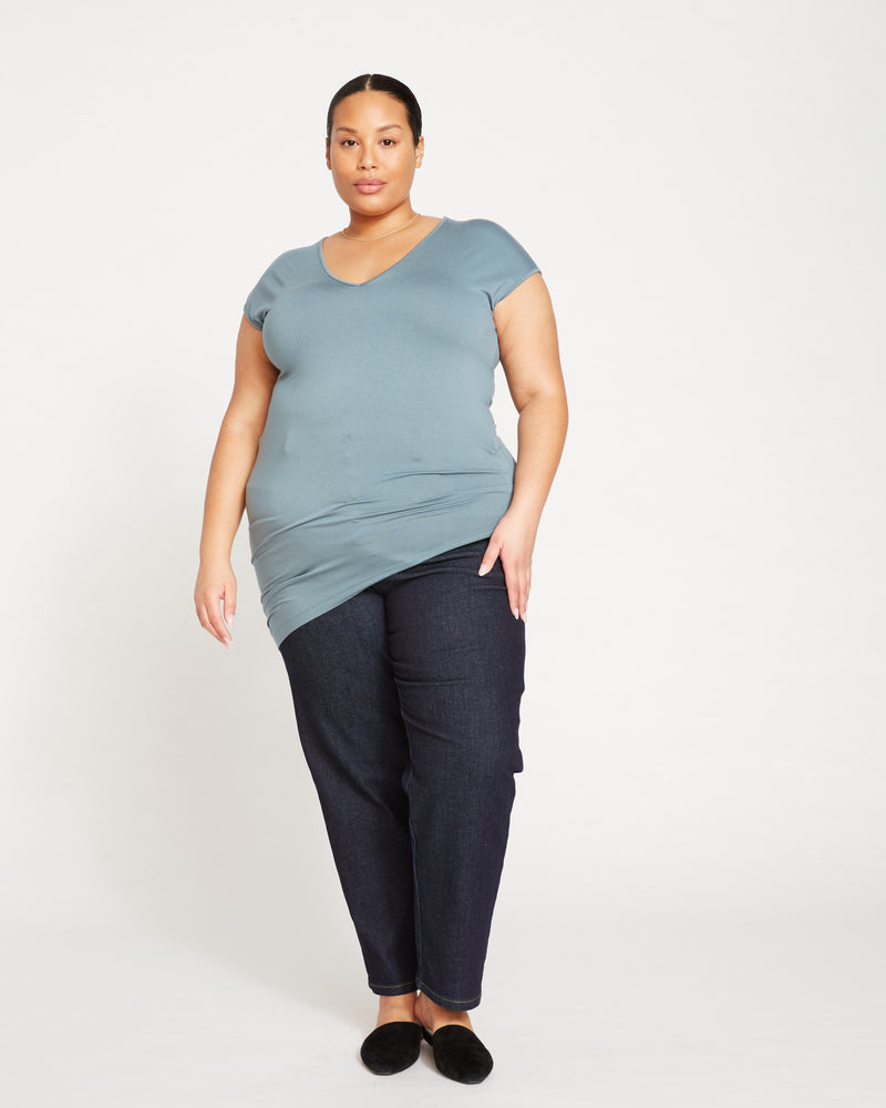 Liquid Jersey V-Neck Genevette Top - Storm
