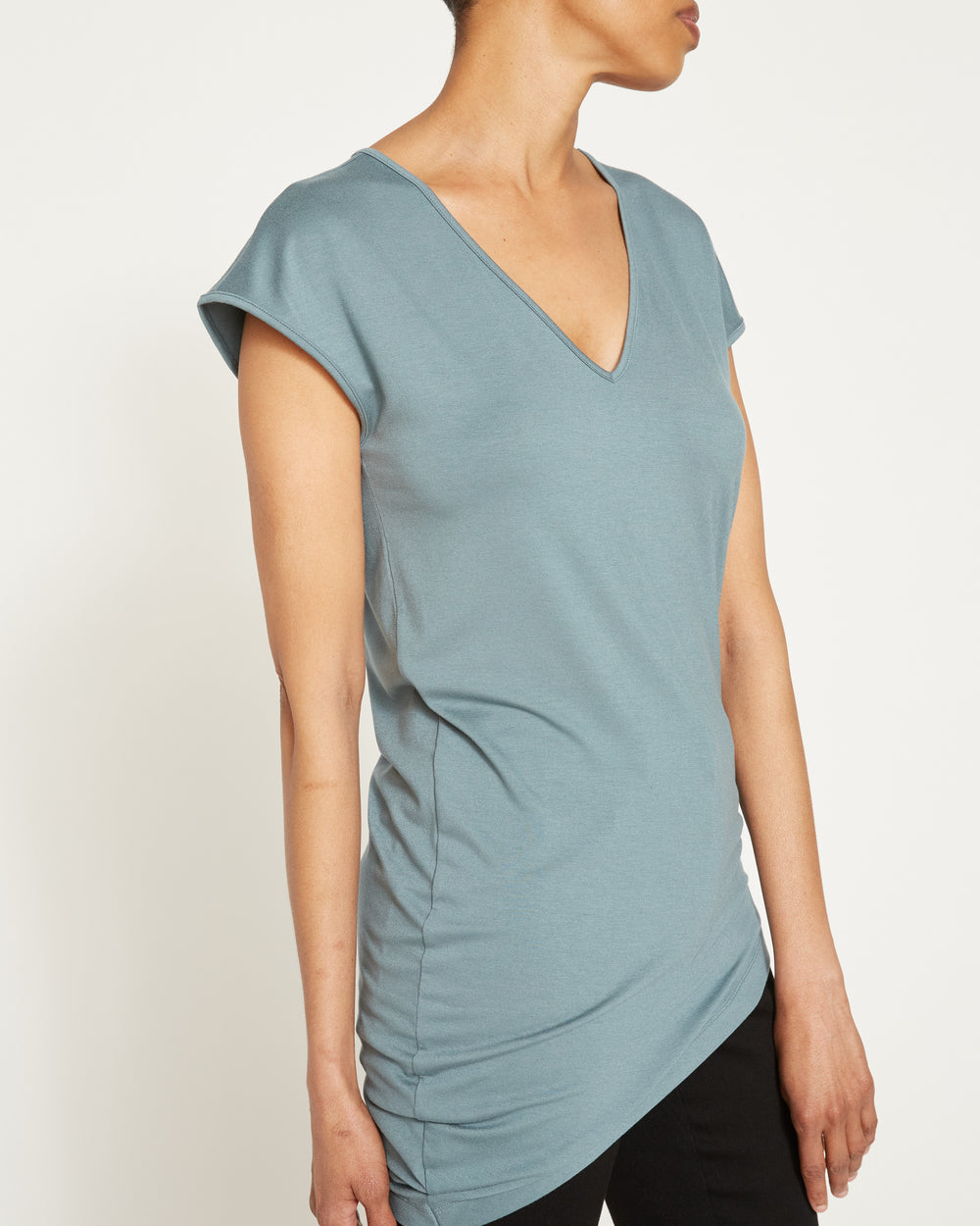 Liquid Jersey V-Neck Genevette Top - Storm